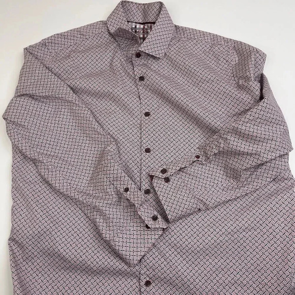 Tasso Elba Long Sleeve Cotton Square Printed Button Down Shirt - Picture 6 of 12